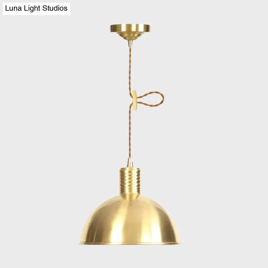 Gold Dome Metal Drop Pendant - Farmhouse 1-Light Ceiling Light For Living Room