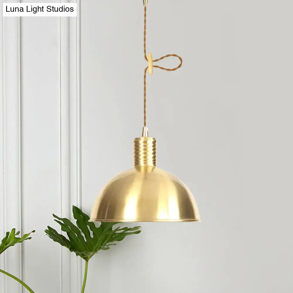 Gold Dome Metal Drop Pendant - Farmhouse 1-Light Ceiling Light For Living Room