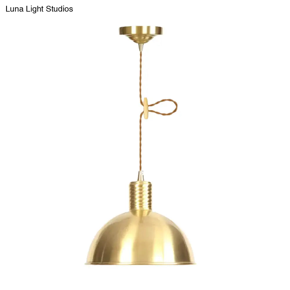 Gold Dome Metal Drop Pendant - Farmhouse 1-Light Ceiling Light For Living Room