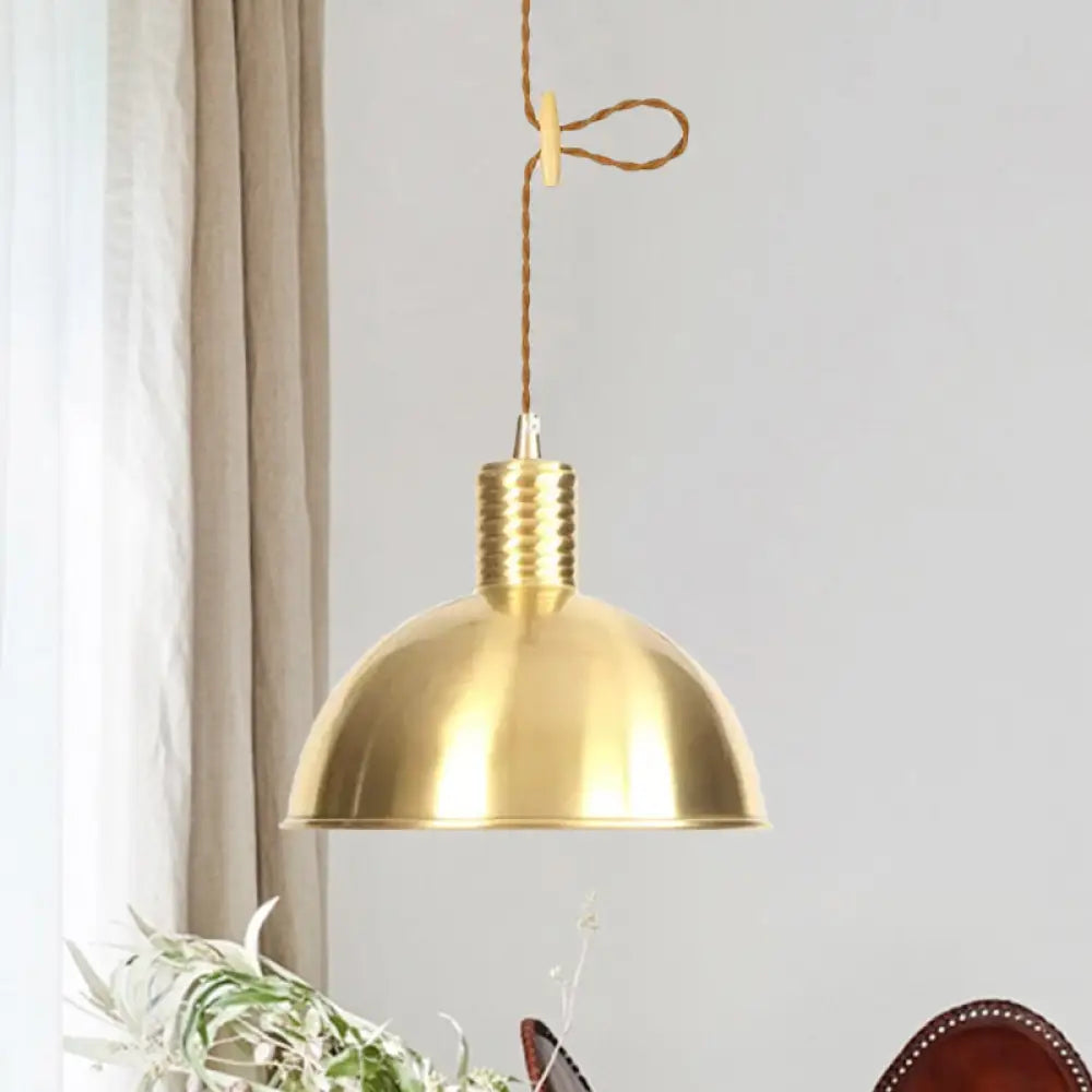 Gold Metal Drop Pendant Farmhouse Ceiling Light - 1-Light Living Room Hanging Fixture / A
