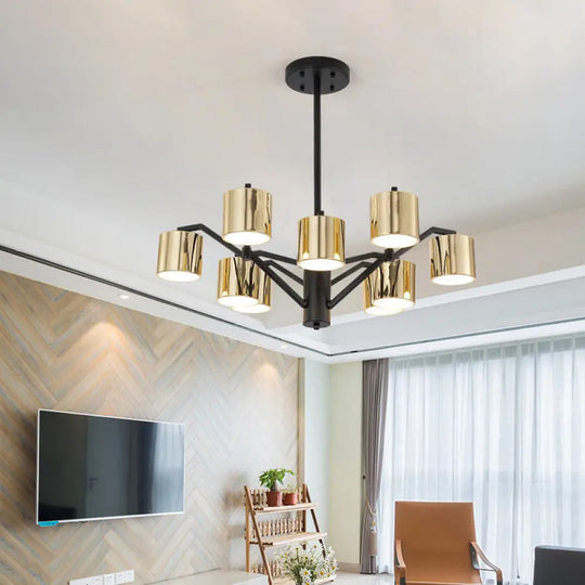 Gold Metal Drum Chandelier: Modern 7-Head Pendant Light For Living Room