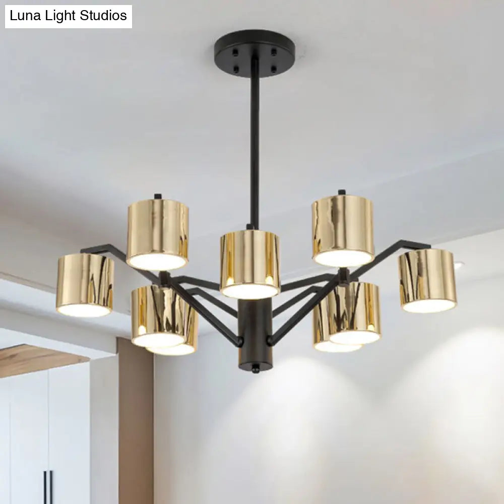 Gold Metal Drum Chandelier: Modern 7-Head Pendant Light For Living Room