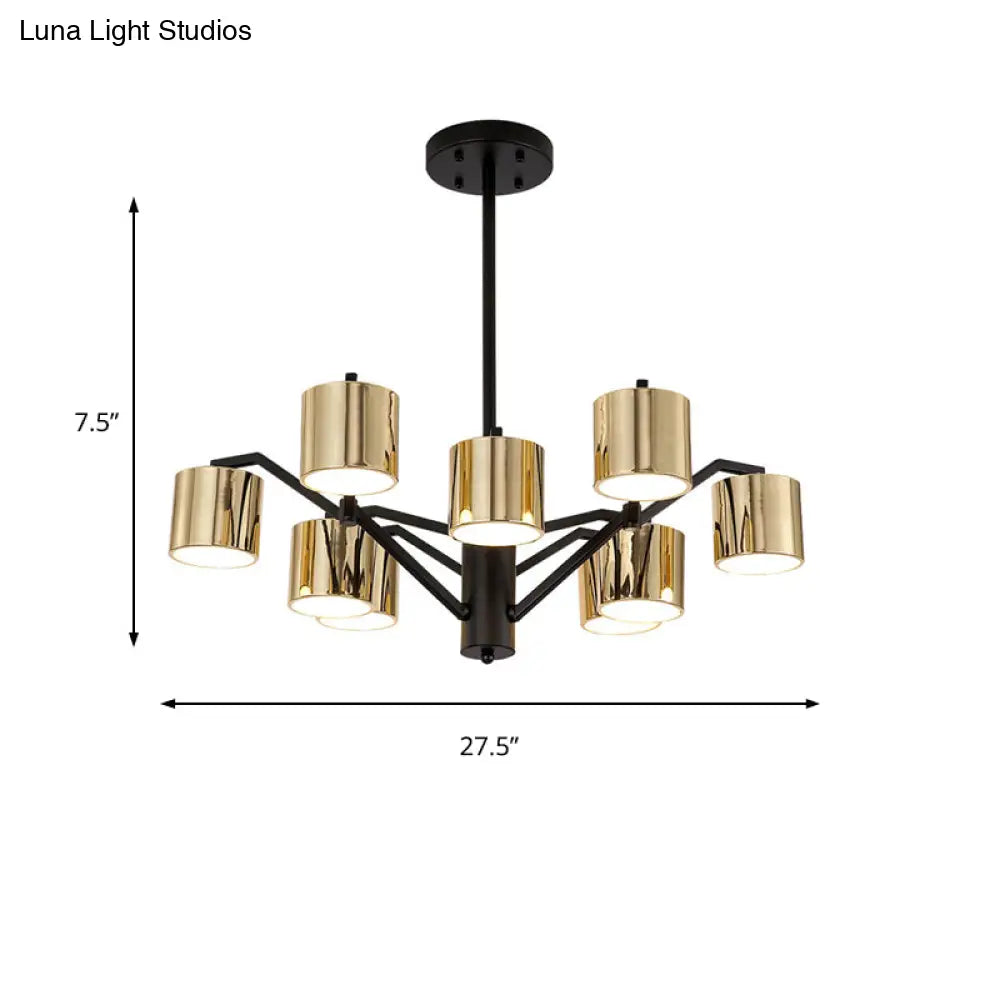 Gold Metal Drum Chandelier: Modern 7-Head Pendant Light For Living Room