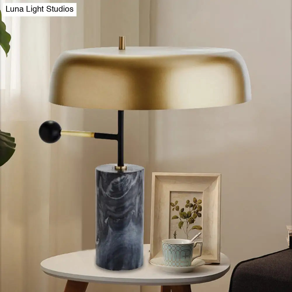 Gold Metal Drum Table Lamp - Contemporary Bedside Task Lighting With Cylinder Base