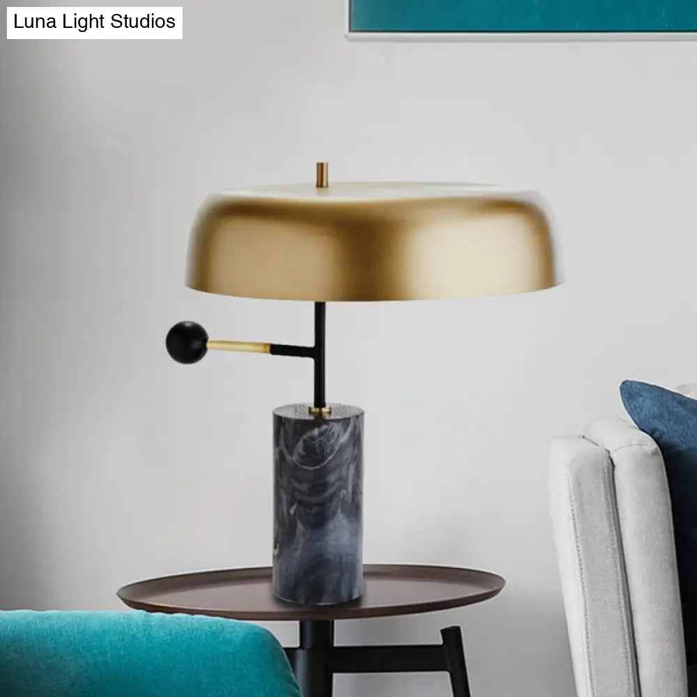 Gold Metal Drum Table Lamp - Contemporary Bedside Task Lighting With Cylinder Base