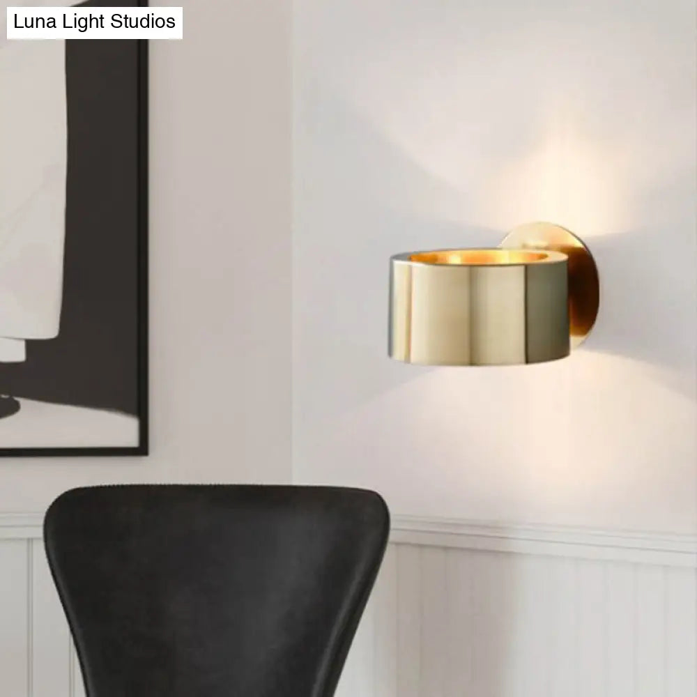 Gold Metal Drum Wall Mounted Light - Minimalist 1 Head Living Room Lighting Fixture