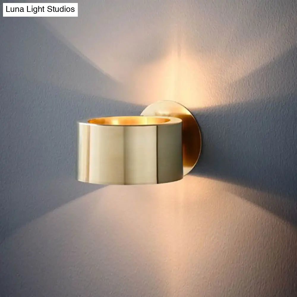 Gold Metal Drum Wall Mounted Light - Minimalist 1 Head Living Room Lighting Fixture