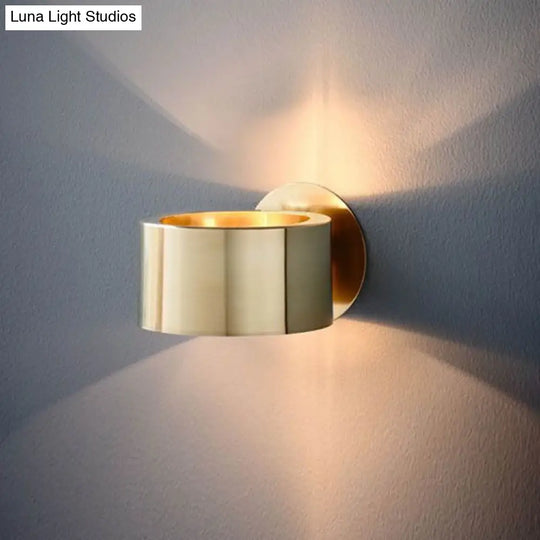 Gold Metal Drum Wall Mounted Light - Minimalist 1 Head Living Room Lighting Fixture