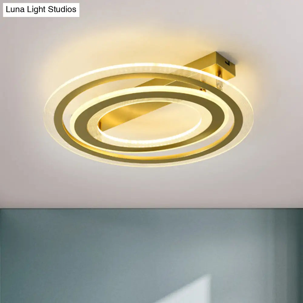 Gold Metal Dual Ring Flush Led Ceiling Light For Bedroom - 16’/19.5’ Wide