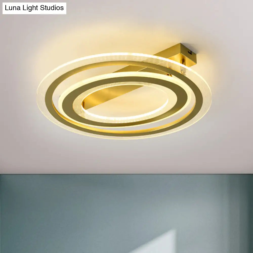 Gold Metal Dual Ring Flush Led Ceiling Light For Bedroom - 16/19.5 Wide