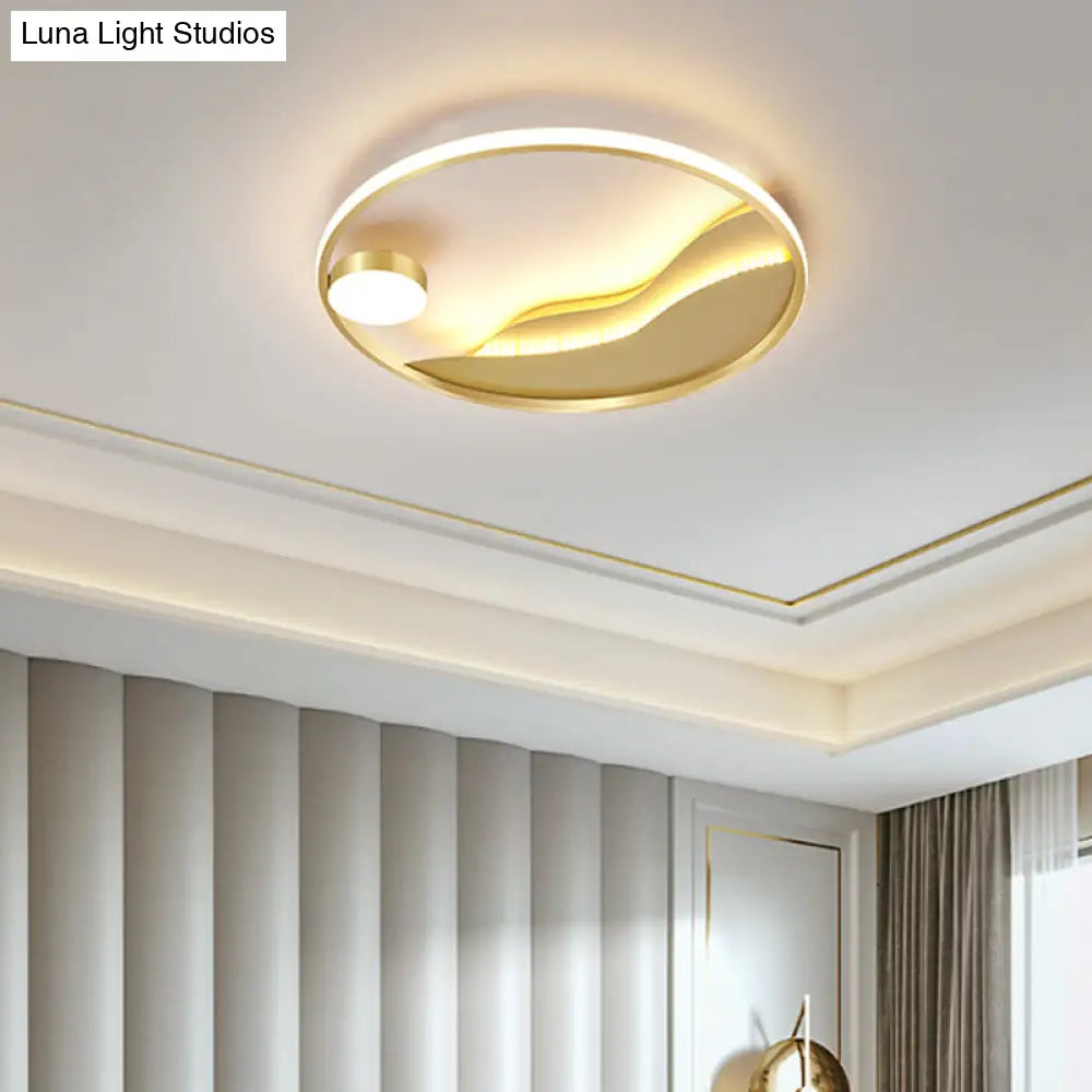 Gold Metal Flush Mount Led Ceiling Light For Minimalistic Abstract Bedroom Art