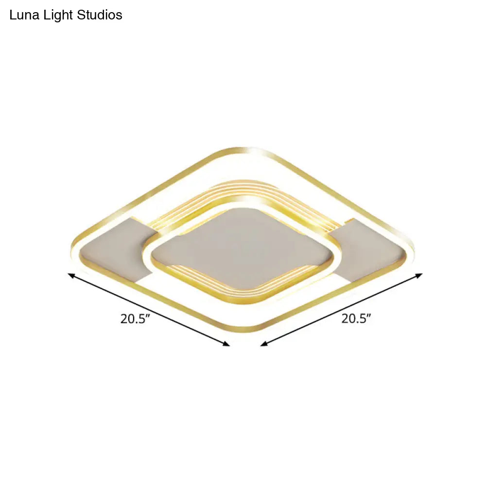 Gold Metal Flush Mount Led Ceiling Light With Rhombus Frame And Warm/White - 16.5/20.5 W