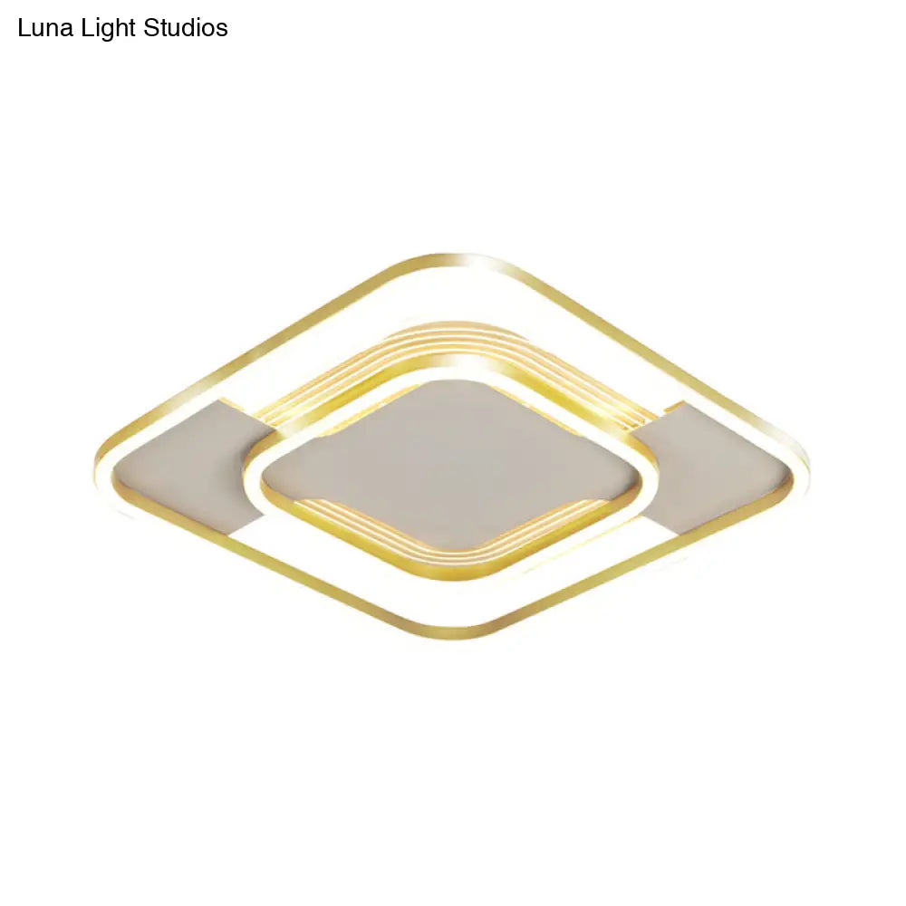 Gold Metal Flush Mount Led Ceiling Light With Rhombus Frame And Warm/White - 16.5’/20.5’ W
