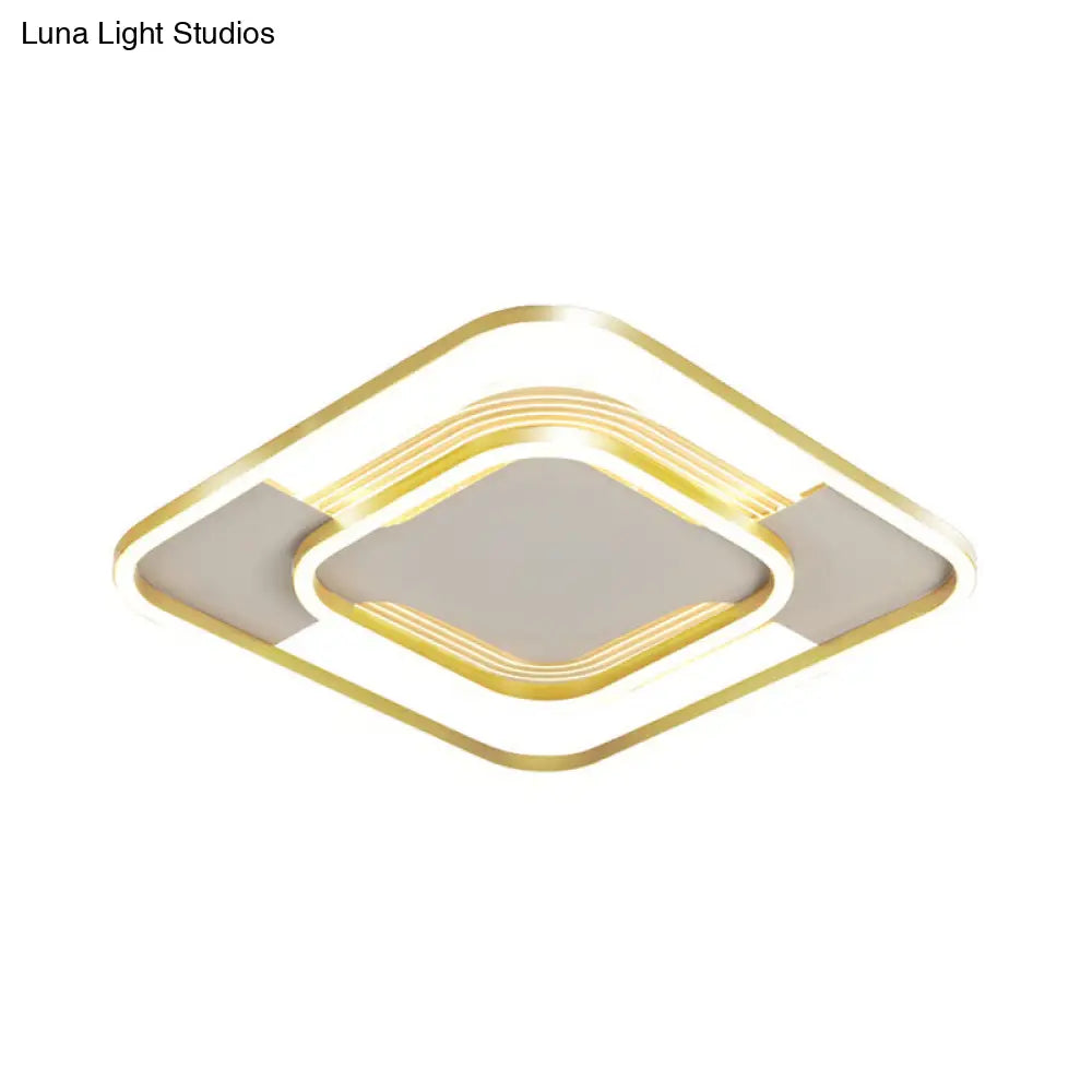 Gold Metal Flush Mount Led Ceiling Light With Rhombus Frame And Warm/White - 16.5/20.5 W