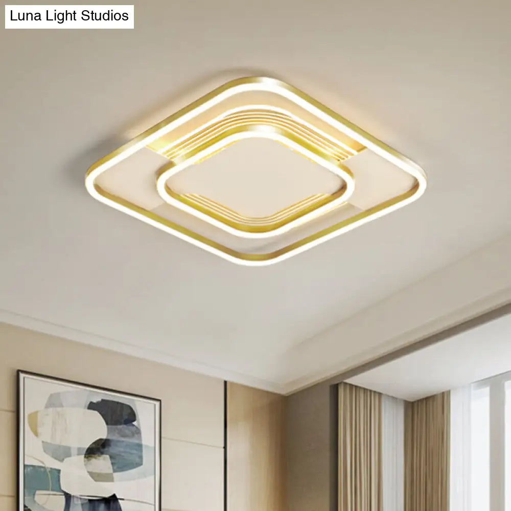 Gold Metal Flush Mount Led Ceiling Light With Rhombus Frame And Warm/White - 16.5/20.5 W / 16.5