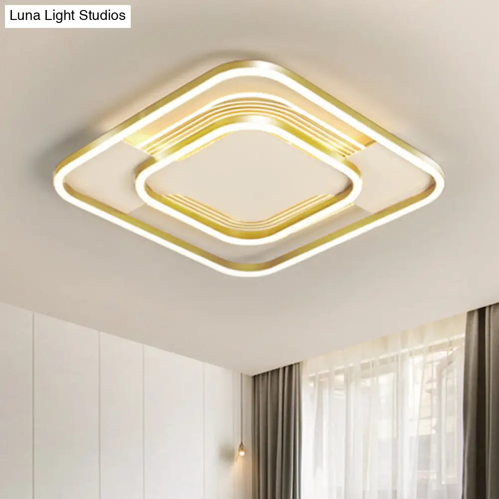 Gold Metal Flush Mount Led Ceiling Light With Rhombus Frame And Warm/White - 16.5/20.5 W