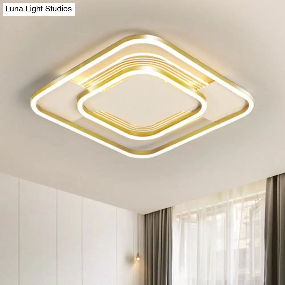 Gold Metal Flush Mount Led Ceiling Light With Rhombus Frame And Warm/White - 16.5’/20.5’ W