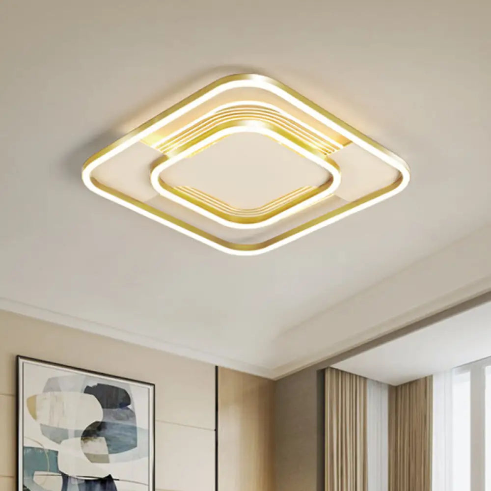 Gold Metal Flush Mount Led Ceiling Light With Rhombus Frame And Warm/White - 16.5’/20.5’ W /