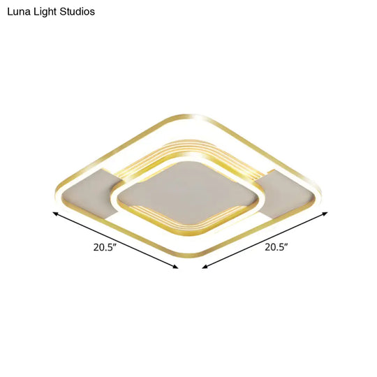 Gold Metal Flush Mount Led Ceiling Light With Rhombus Frame And Warm/White - 16.5’/20.5’ W
