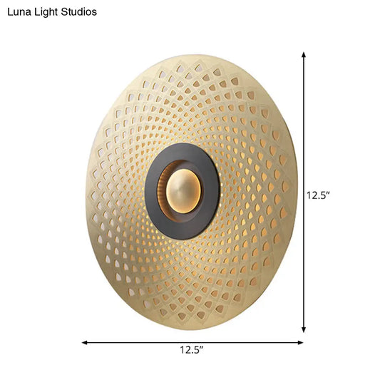 Gold Metal Flush Mount Wall Sconce For Bedroom - Colonial Led Round Lighting