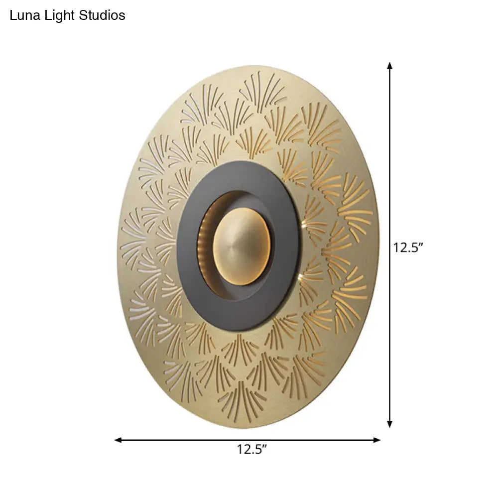 Gold Metal Flush Mount Wall Sconce For Bedroom - Colonial Led Round Lighting