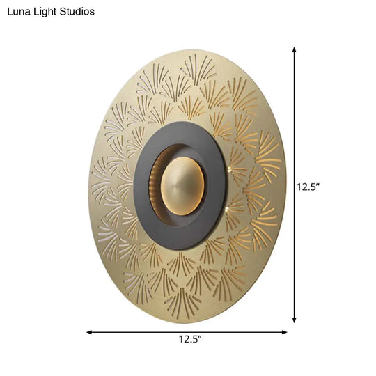 Gold Metal Flush Mount Wall Sconce For Bedroom - Colonial Led Round Lighting