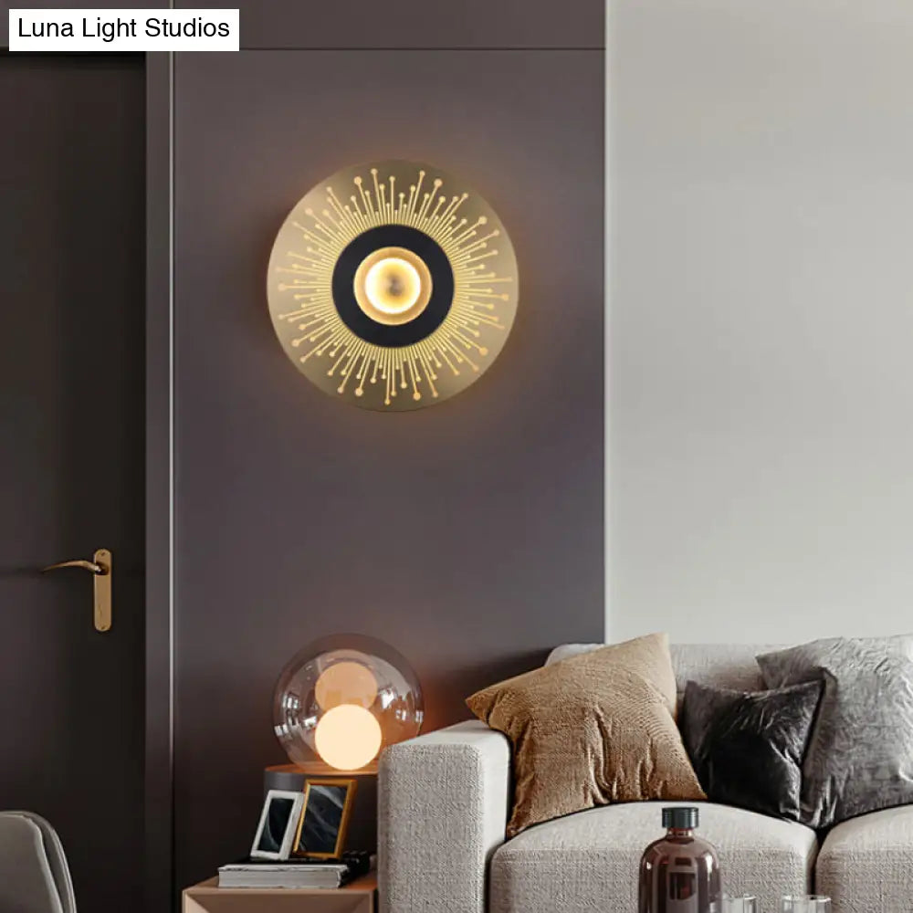 Gold Metal Flush Mount Wall Sconce For Bedroom - Colonial Led Round Lighting