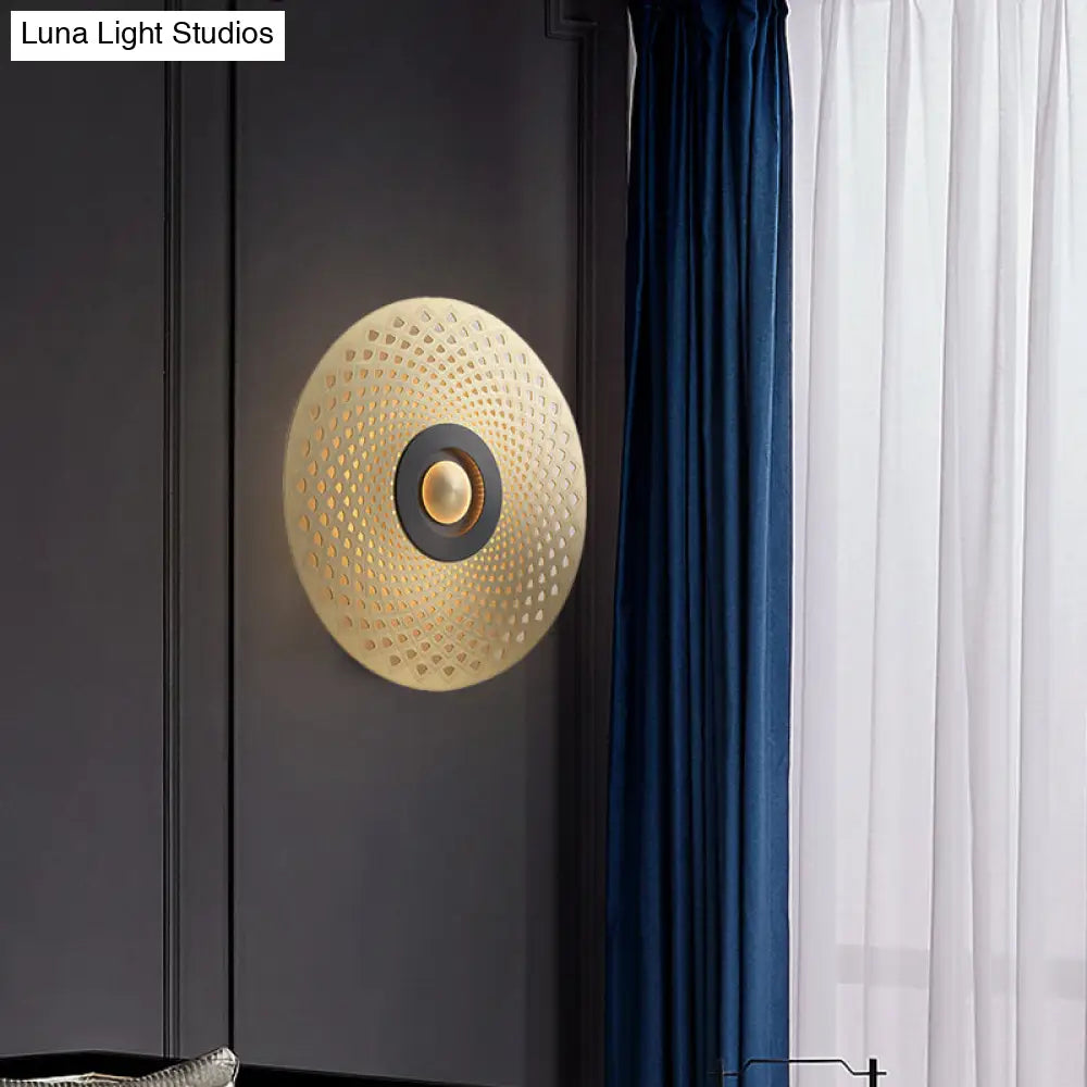 Gold Metal Flush Mount Wall Sconce For Bedroom - Colonial Led Round Lighting