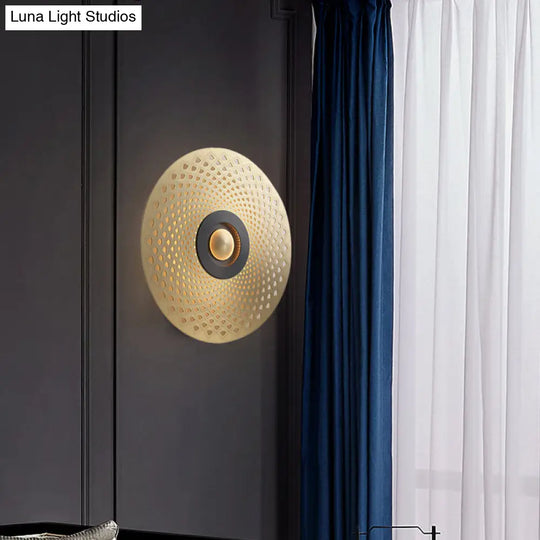 Gold Metal Flush Mount Wall Sconce For Bedroom - Colonial Led Round Lighting