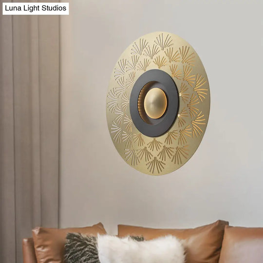 Gold Metal Flush Mount Wall Sconce For Bedroom - Colonial Led Round Lighting