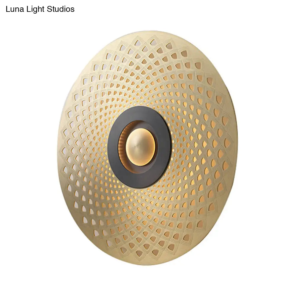 Gold Metal Flush Mount Wall Sconce For Bedroom - Colonial Led Round Lighting