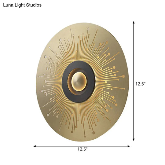 Gold Metal Flush Mount Wall Sconce For Bedroom - Colonial Led Round Lighting