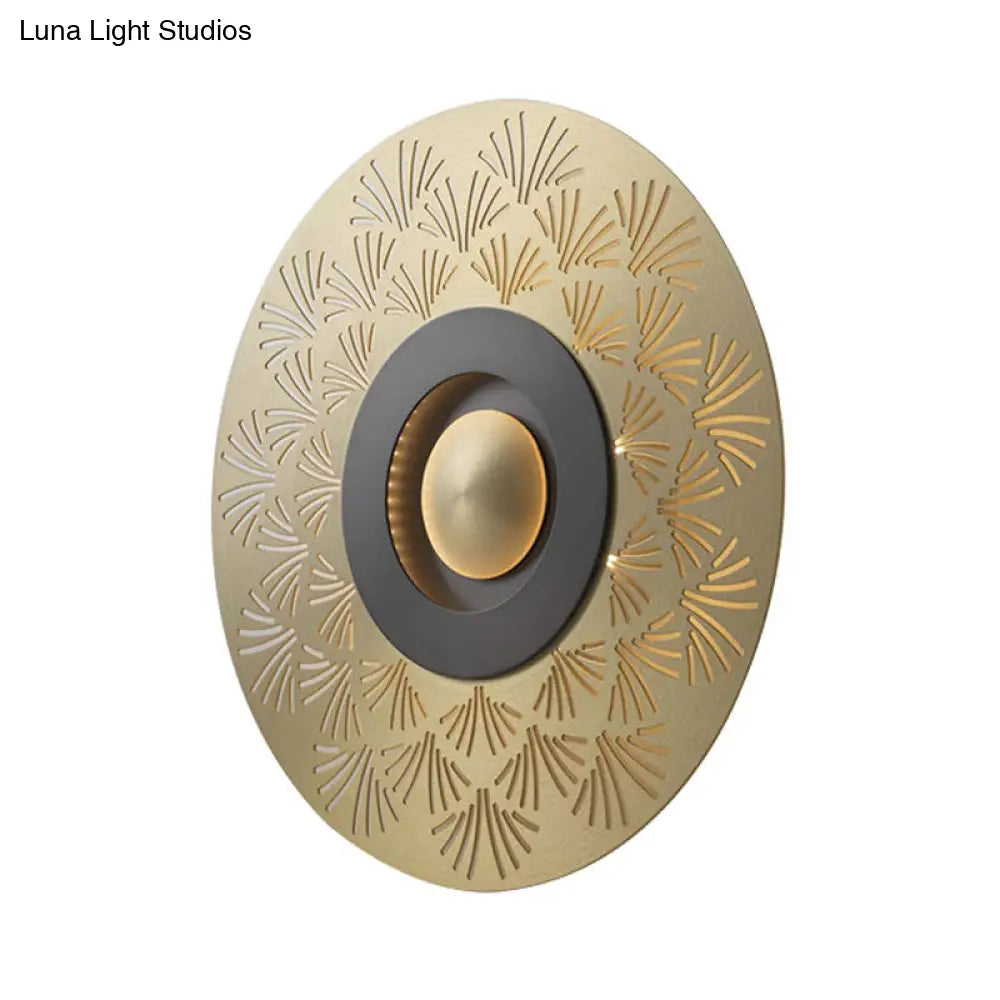 Gold Metal Flush Mount Wall Sconce For Bedroom - Colonial Led Round Lighting