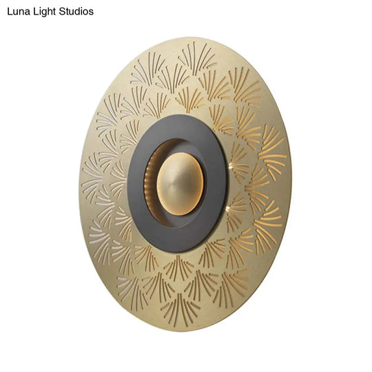 Gold Metal Flush Mount Wall Sconce For Bedroom - Colonial Led Round Lighting