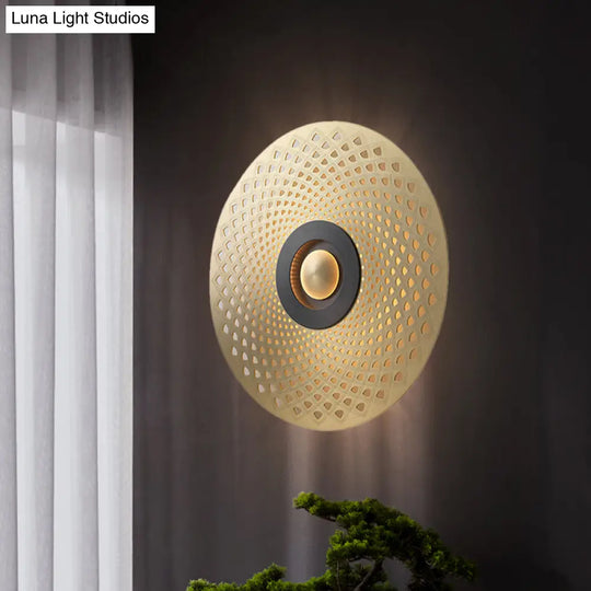 Gold Metal Flush Mount Wall Sconce For Bedroom - Colonial Led Round Lighting