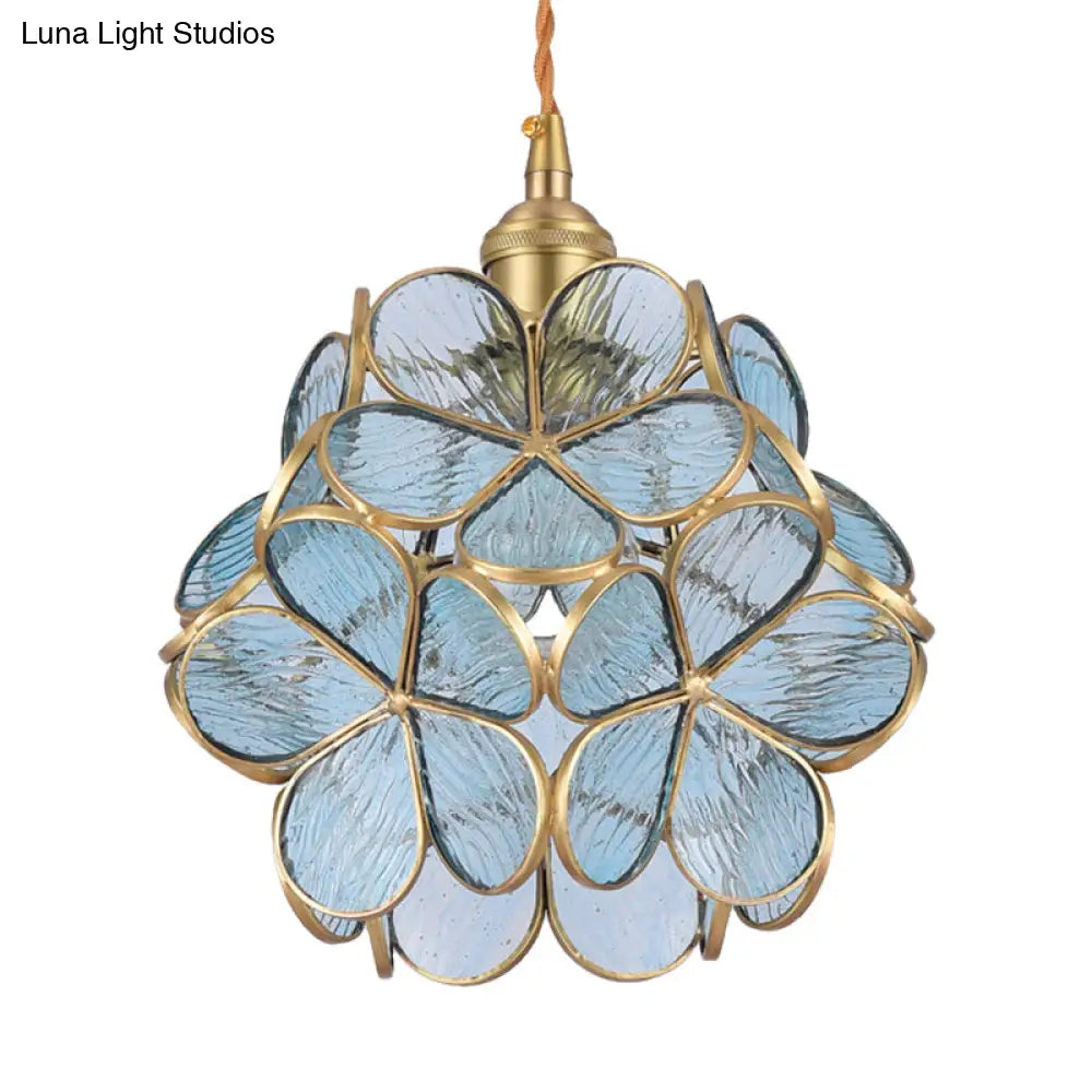 Gold Flower Dining Table Pendant Light With Metal & Glass - Elegant Single Hanging Lamp