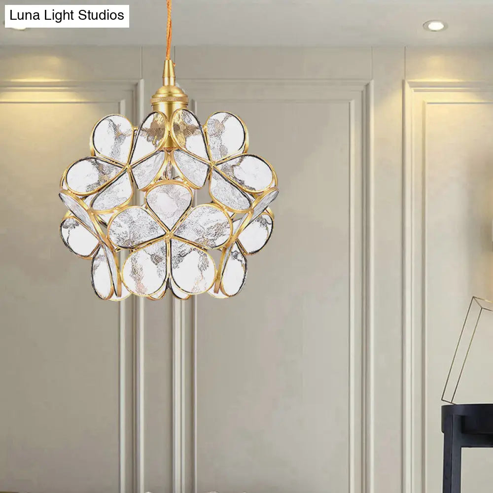 Gold Flower Dining Table Pendant Light With Metal & Glass - Elegant Single Hanging Lamp