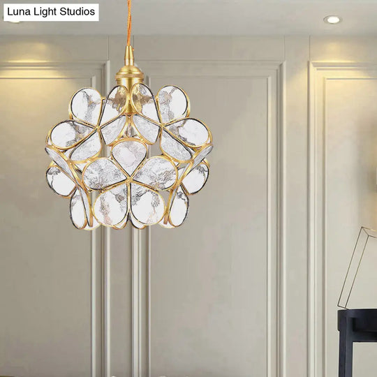 Gold Flower Dining Table Pendant Light With Metal & Glass - Elegant Single Hanging Lamp