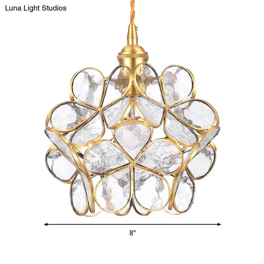 Gold Flower Dining Table Pendant Light With Metal & Glass - Elegant Single Hanging Lamp