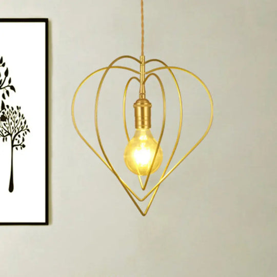 Gold Metal Heart Pendant Light - Elegant & Romantic Dining Room Or Hotel Lighting Fixture