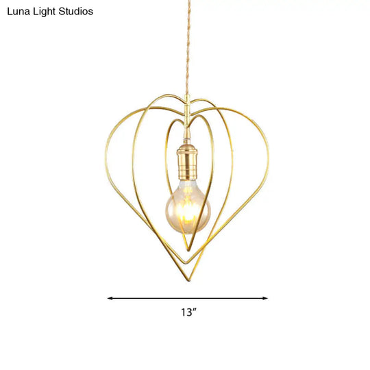 Loving Heart Pendant Light Romantic Gold Metal Lamp For Dining Room & Hotel