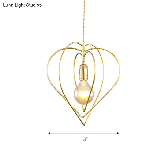 Gold Metal Heart Pendant Light - Elegant & Romantic Dining Room Or Hotel Lighting Fixture