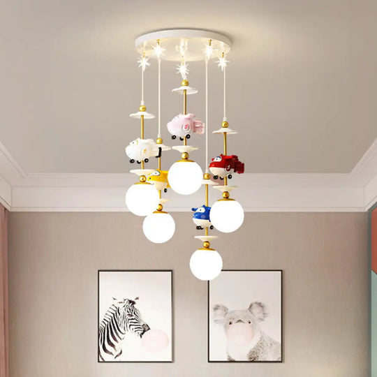 Gold Metal Kids Bedroom Pendant Light - Plane Multi Suspension Lamp (3/5 Lights) 5 /