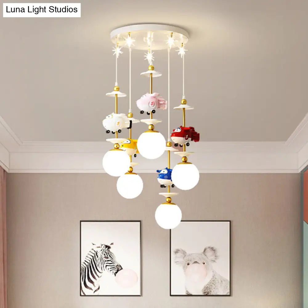 Gold Metal Kids Bedroom Pendant Light - Plane Multi Suspension Lamp (3/5 Lights)