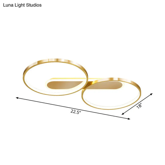 Gold Metal Led Bedroom Flush Ceiling Light - Minimalist Dual Loop Design Warm/White