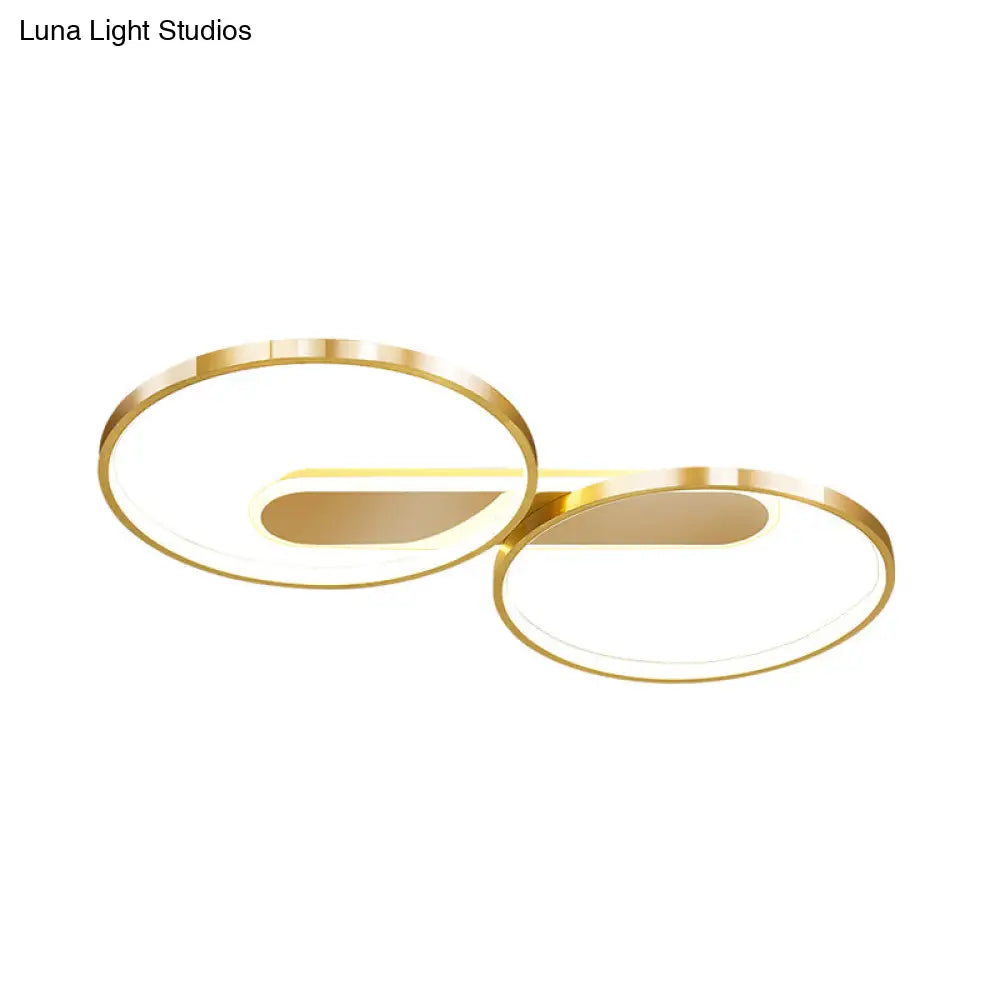 Gold Metal Led Bedroom Flush Ceiling Light - Minimalist Dual Loop Design Warm/White