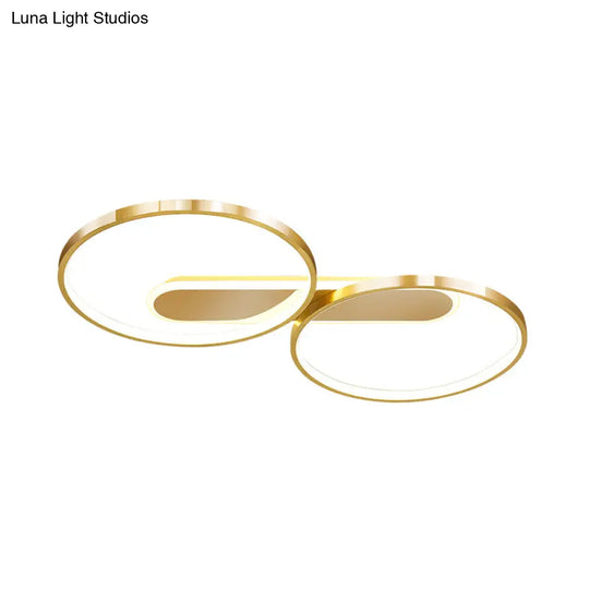 Gold Metal Led Bedroom Flush Ceiling Light - Minimalist Dual Loop Design Warm/White