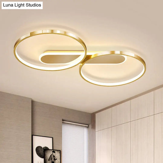 Gold Metal Led Bedroom Flush Ceiling Light - Minimalist Dual Loop Design Warm/White / White