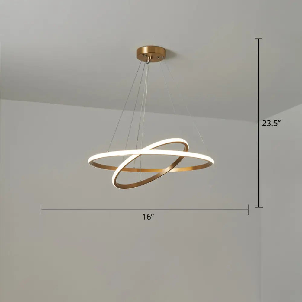 Gold Metal Led Chandelier: Modern Circular Suspension Lighting For Living Room 2 / Small