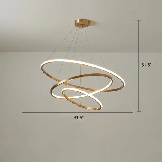 Gold Metal Led Chandelier: Modern Circular Suspension Lighting For Living Room 3 / Large